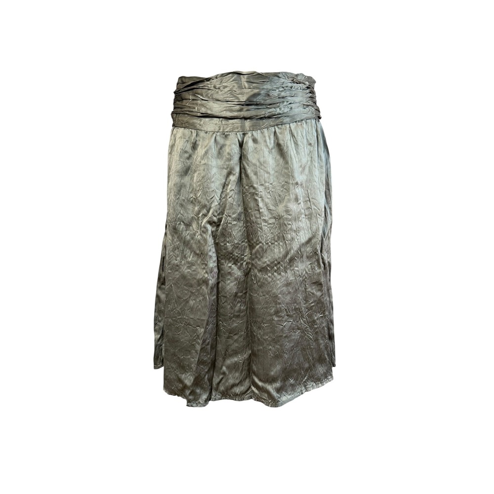 Arden B Women Sage Green 100% Silk Ruched Waist Crinkle Midi Skirt Size XS